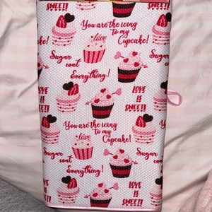 Valentine's Day Red & White pink cupcakes Reversible Dish Drying Mat (18" x 24")